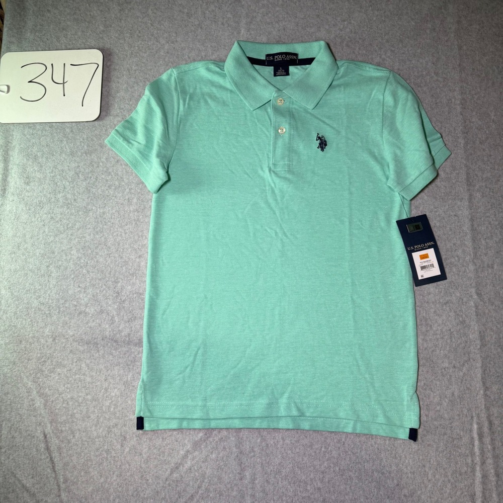 US Polo Assn Boys Pique Polo Shirt Jade Green Heather Size L 10-12 NWT